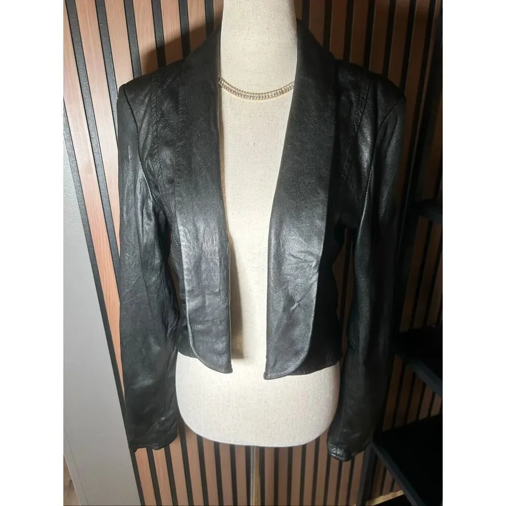 7 For all Mankind Women Rumble Leather Jacket  Size S black moto style short